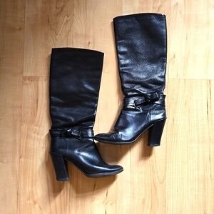 Kate Spade Mandie Black pebbled tall boots.